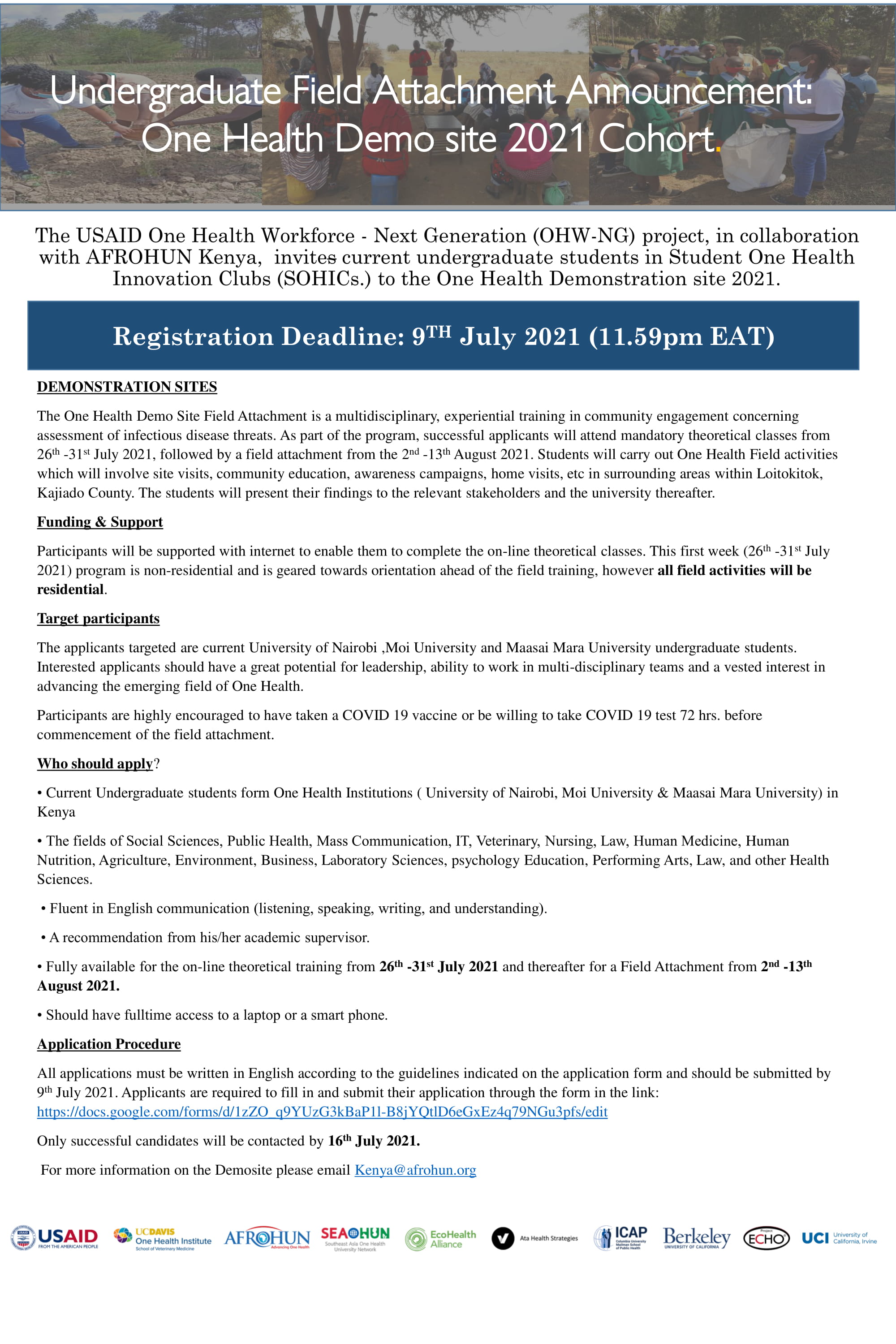 FIELD EXPERIENTIAL LEARNING Revised l CALL FOR APPLICATION DEADLINE 16TH JULY 2021 1